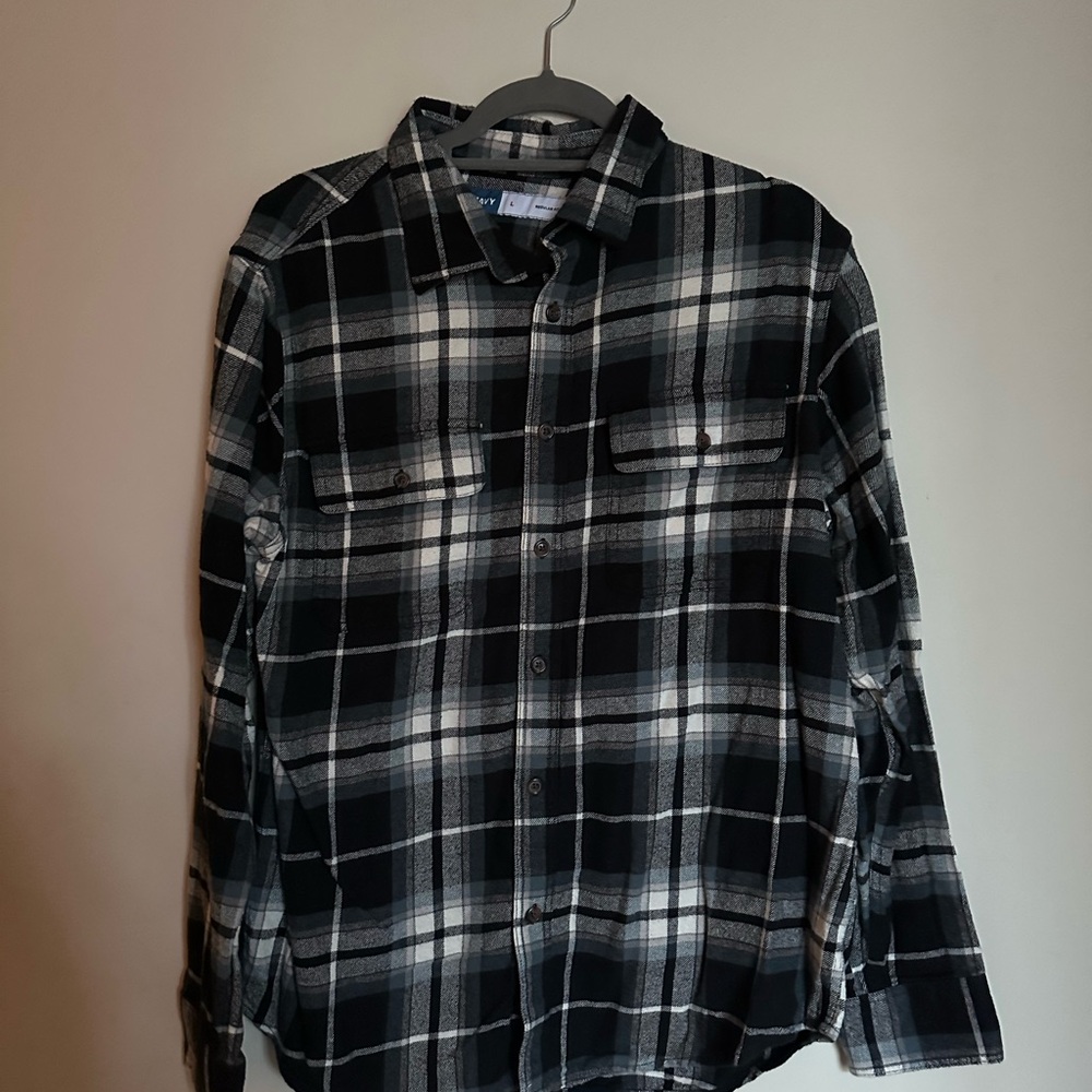 Old Navy Black Plaid Button-Up Shirt